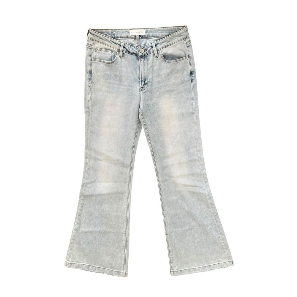 Risen Flare Jeans Women 11/30 Tall Low Rise Light Wash Y2K Stretch Denim - Picture 2 of 13